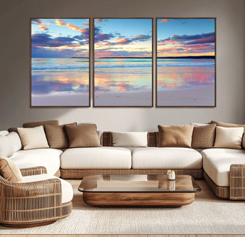 56723-MGV-CV-36X24-Serene Sunset Beach Wall Art – Panoramic Coastal Canvas Print, Peaceful Ocean Reflection Decor for Living Room, Bedroom or Office