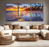 19917-MGV-CV-36X24-Tropical Sunset Beach Wall Art – Panoramic Palm Trees and Ocean Canvas Print, Vibrant Coastal Decor for Living Room, Office or Man
