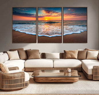 16110-MGV-CV-36X24-Ocean Sunset Wall Art – Vibrant Beach Waves and Horizon Canvas Print, Relaxing Coastal Seascape Decor for Living Room or Bedroom