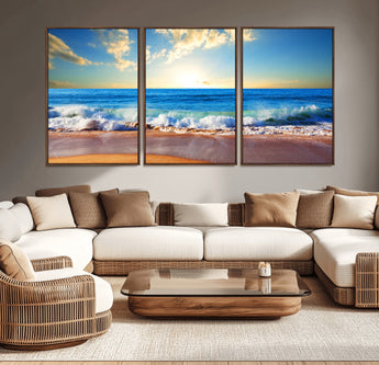 50522-MGV-CV-36X24-Ocean Sunrise Wall Art – Peaceful Beach Waves and Golden Horizon Canvas Print, Coastal Seascape Decor for Home or Office