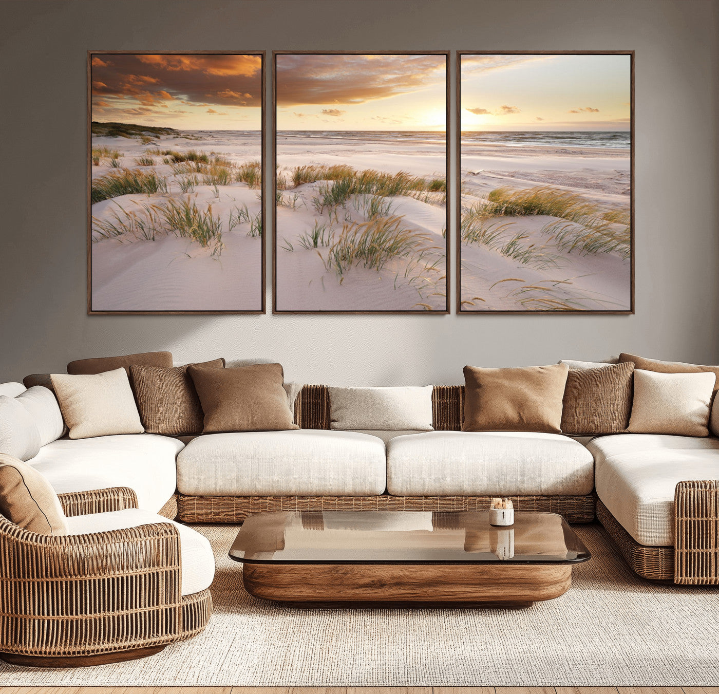 61246-MGV-CV-36X24-Coastal Sand Dunes Wall Art – Serene Beach Sunset Canvas Print with Grasses and Ocean View, Tranquil Seaside Decor for Living Room