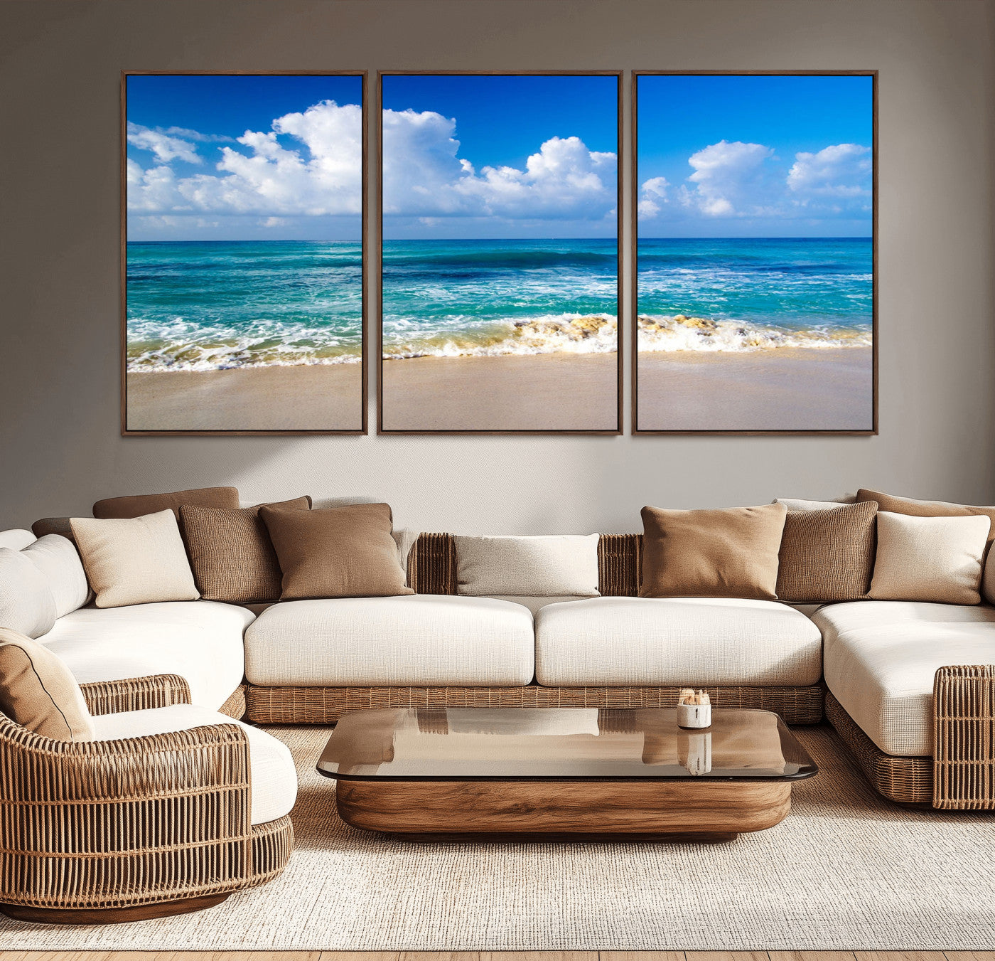 60364-MGV-CV-36X24-Tropical Ocean Wave Wall Art – Serene Blue Sea and White Sand Beach Canvas Print, Coastal Landscape Decor for Living Room, Bedroom