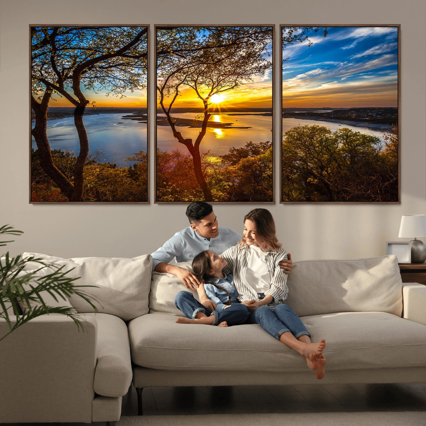 71863-MGV-CV-36X24-Lake Sunset Wall Art – Scenic Nature Canvas Print with Trees and Golden Sky, Serene Landscape Decor for Living Room, Bedroom or