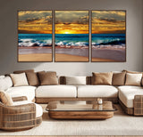 83389-MGV-CV-36X24-Ocean Sunrise Wall Art – Vibrant Beach Waves Canvas Print, Coastal Seascape Decor for Living Room or Office
