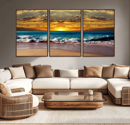 83389-MGV-CV-36X24-Ocean Sunrise Wall Art – Vibrant Beach Waves Canvas Print, Coastal Seascape Decor for Living Room or Office