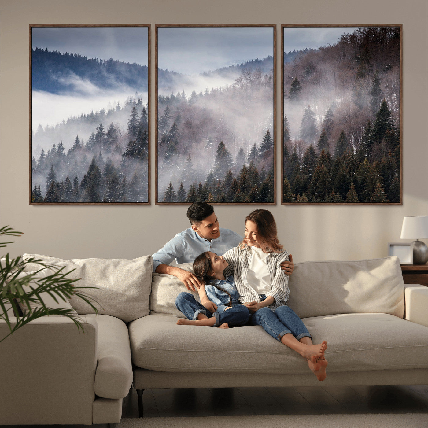 18459-MGV-CV-36X24-Misty Pine Forest Wall Art – Serene Mountain Landscape Canvas Print, Tranquil Nature Artwork for Living Room, Bedroom, Cabin or