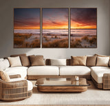 90176-MGV-CV-36X24-Beach Sunset Wall Art – Coastal Sand Dune Canvas Print with Ocean Waves and Dramatic Sky, Seaside Landscape Decor for Living Room