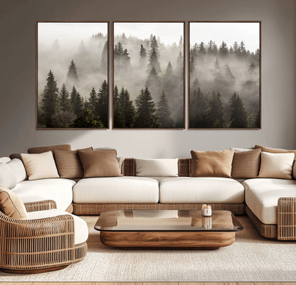 62862-MGV-CV-36X24-Misty Forest Wall Art – Tranquil Pine Tree Canvas Print with Mountain Fog, Nature Landscape Artwork for Living Room, Bedroom, or