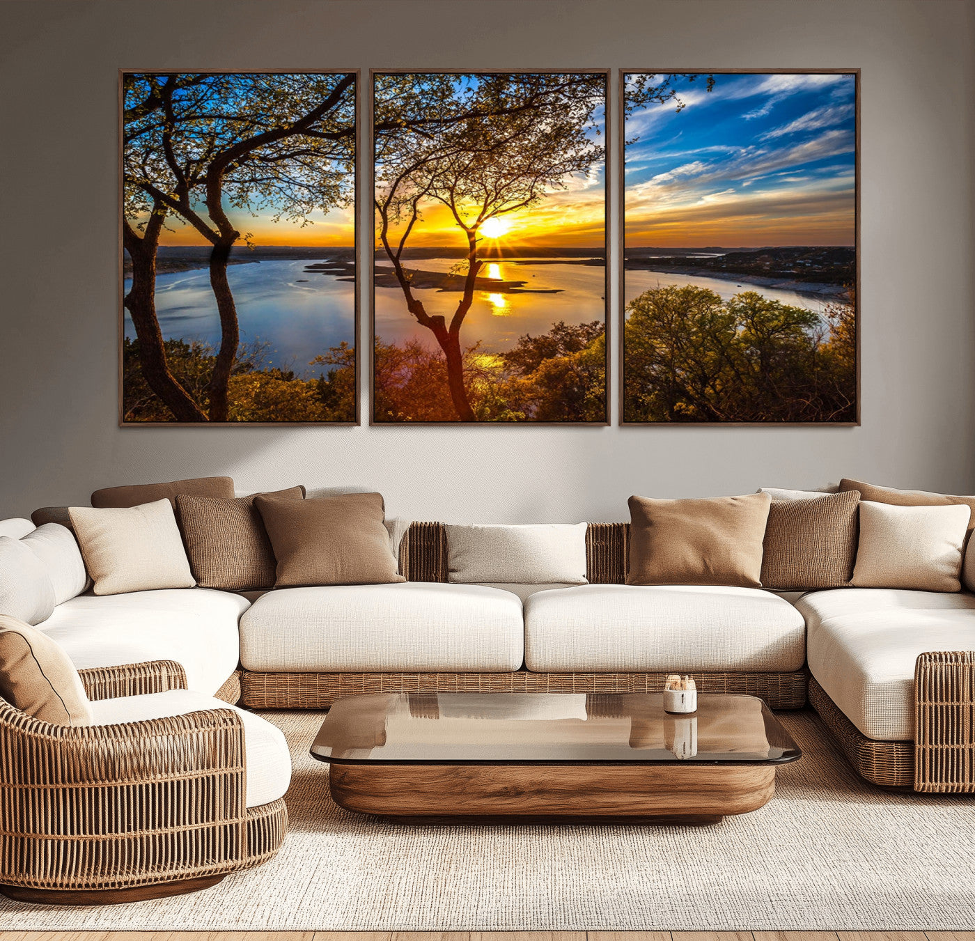 66839-MGV-CV-36X24-Lake Sunset Wall Art – Golden Hour Canvas Print with Trees and Water Reflection, Scenic Landscape Photography for Living Room,