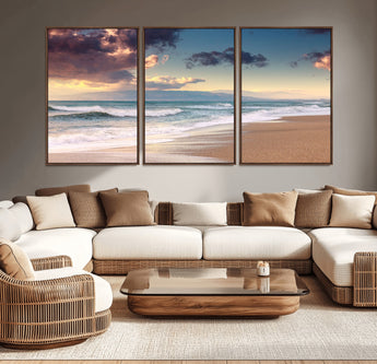 42253-MGV-CV-36X24-Serene Beach Waves Wall Art – Tranquil Ocean Horizon Canvas Print, Coastal Seascape Decor for Living Room or Office Wall