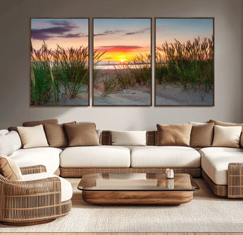 25576-MGV-CV-36X24-Beach Grass Sunset Wall Art – Coastal Sand Dune Landscape Canvas Print, Ocean View Nature Decor for Living Room or Office Wall