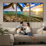 68606-MGV-CV-36X24-Tropical Palm Tree Ocean Wall Art – Sunset Beach Seascape Print, Coastal Paradise Decor for Living Room or Office