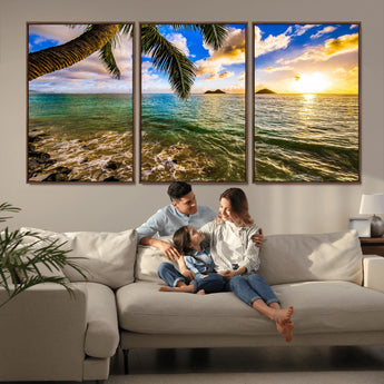 68606-MGV-CV-36X24-Tropical Palm Tree Ocean Wall Art – Sunset Beach Seascape Print, Coastal Paradise Decor for Living Room or Office