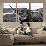 83810-MGV-CV-36X24-Highland Cow Wall Art – Black and White Highland Cattle Print, Rustic Farmhouse Animal Decor for Living Room or Office
