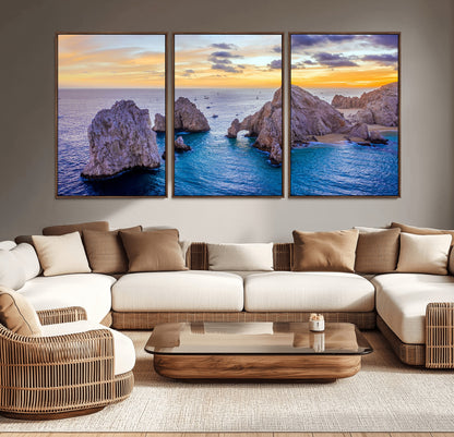 72955-MGV-CV-36X24-Ocean Rock Formation Wall Art – Sunset Coastal Seascape Print, Beach Landscape Decor for Living Room or Office