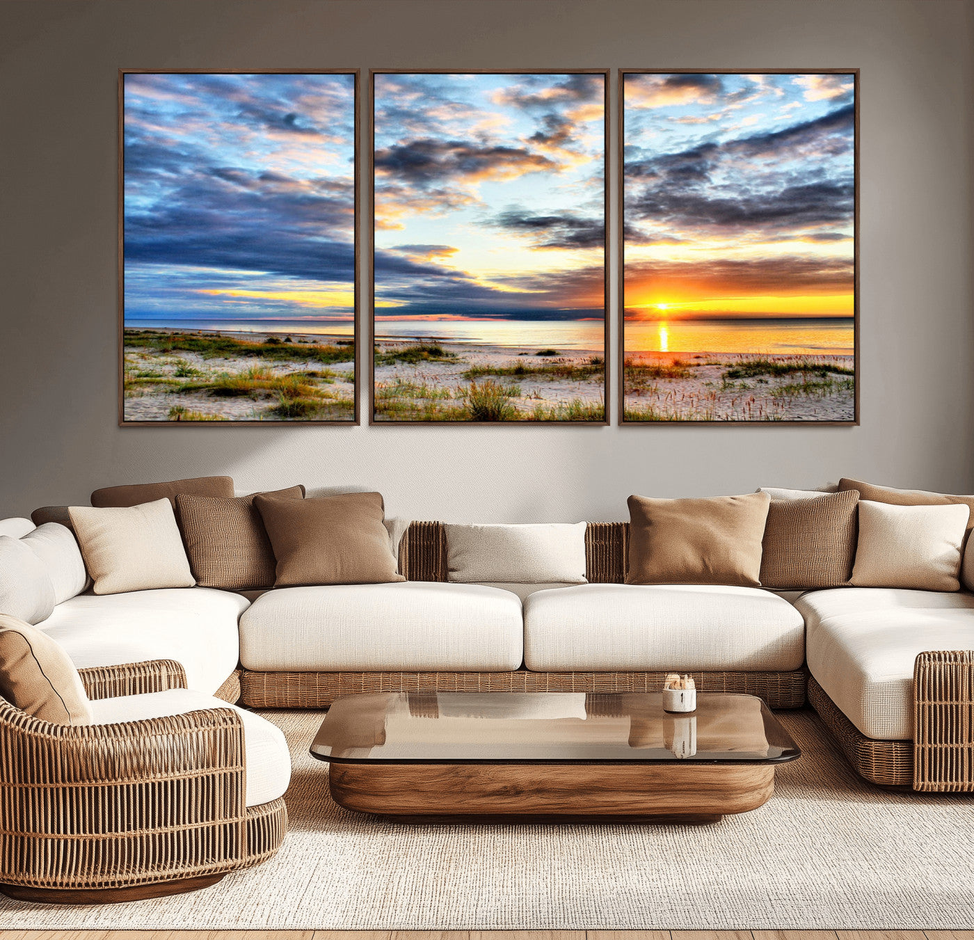 39645-MGV-CV-36X24-Golden Beach Sunset Wall Art – Serene Ocean Horizon Canvas Print, Coastal Nature Landscape Decor for Living Room, Bedroom or