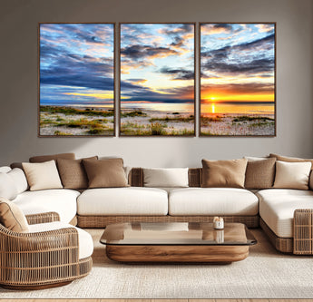 39645-MGV-CV-36X24-Golden Beach Sunset Wall Art – Serene Ocean Horizon Canvas Print, Coastal Nature Landscape Decor for Living Room, Bedroom or