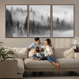 57235-MGV-CV-36X24-Misty Pine Forest Wall Art – Black and White Mountain Landscape Canvas Print, Nature Woodland Decor for Living Room, Bedroom or