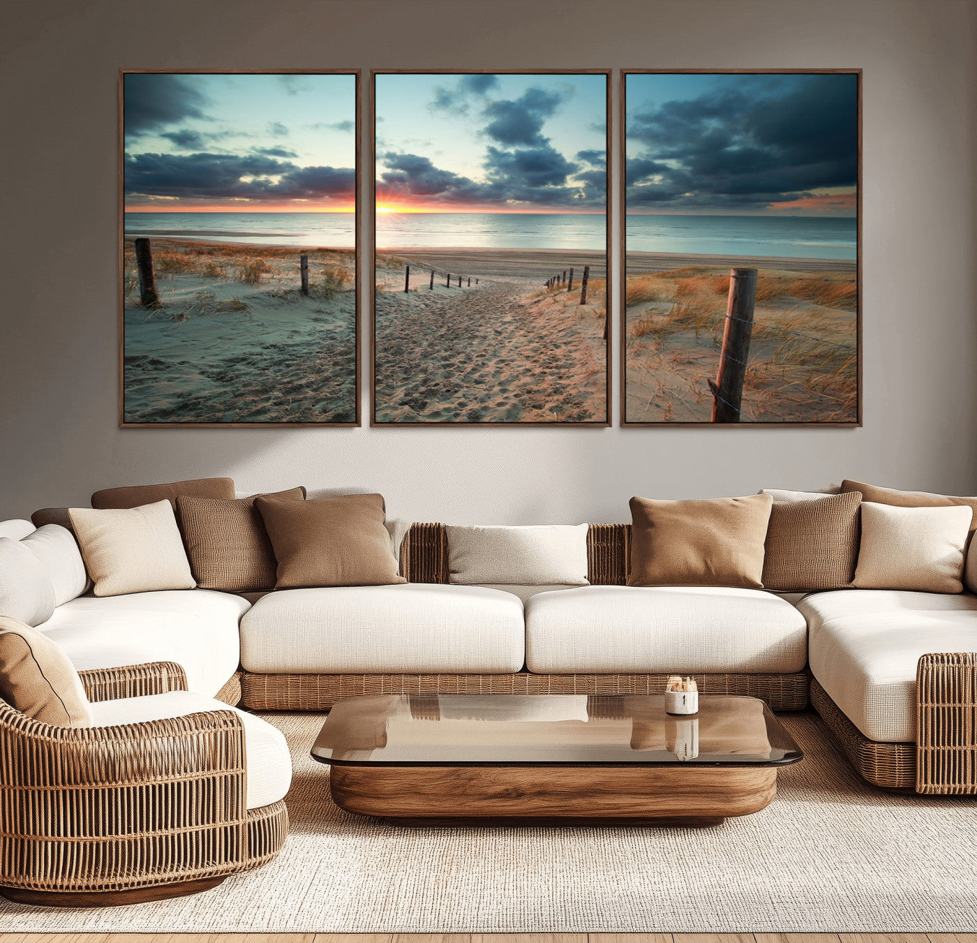 25788-MGV-CV-36X24-Sunset Beach Path Wall Art – Scenic Coastal Dunes and Ocean Canvas Print, Tranquil Seaside Landscape Decor for Living Room or