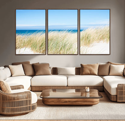 96913-MGV-CV-36X24-Coastal Dunes Wall Art – Serene Beach Grass and Blue Ocean Canvas Print, Relaxing Seaside Nature Decor for Living Room, Bedroom or