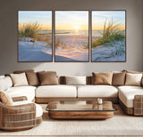 48907-MGV-CV-36X24-Beach Sunset Wall Art – Coastal Sand Dunes and Ocean View Canvas Print, Serene Seaside Landscape Painting for Living Room, Bedroom