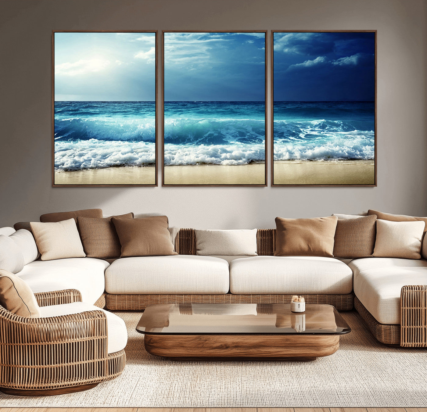 84116-MGV-CV-36X24-Ocean Wave Wall Art – Blue Sea and Beach Canvas Print, Coastal Seascape Photography Artwork for Living Room, Bedroom, or Office