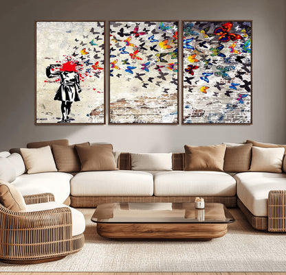 88654-MGV-CV-36X24-Butterfly Explosion Graffiti Wall Art – Street Art Canvas Print, Colorful Butterfly Spray Mural, Modern Abstract Urban Wall Decor