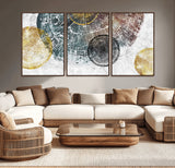 70653-MGV-CV-60X30-3P-Abstract Tree Ring Wall Art – Modern Rustic Wood Slice Canvas Print with Gold Accents, Contemporary Nature Decor for Living Room,