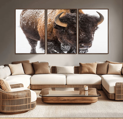 65605-MGV-CV-36X24-Snow Bison Wall Art – Close Up Buffalo Canvas Print, Rustic Western Wildlife Photography, Farmhouse Cabin Lodge Decor for Living