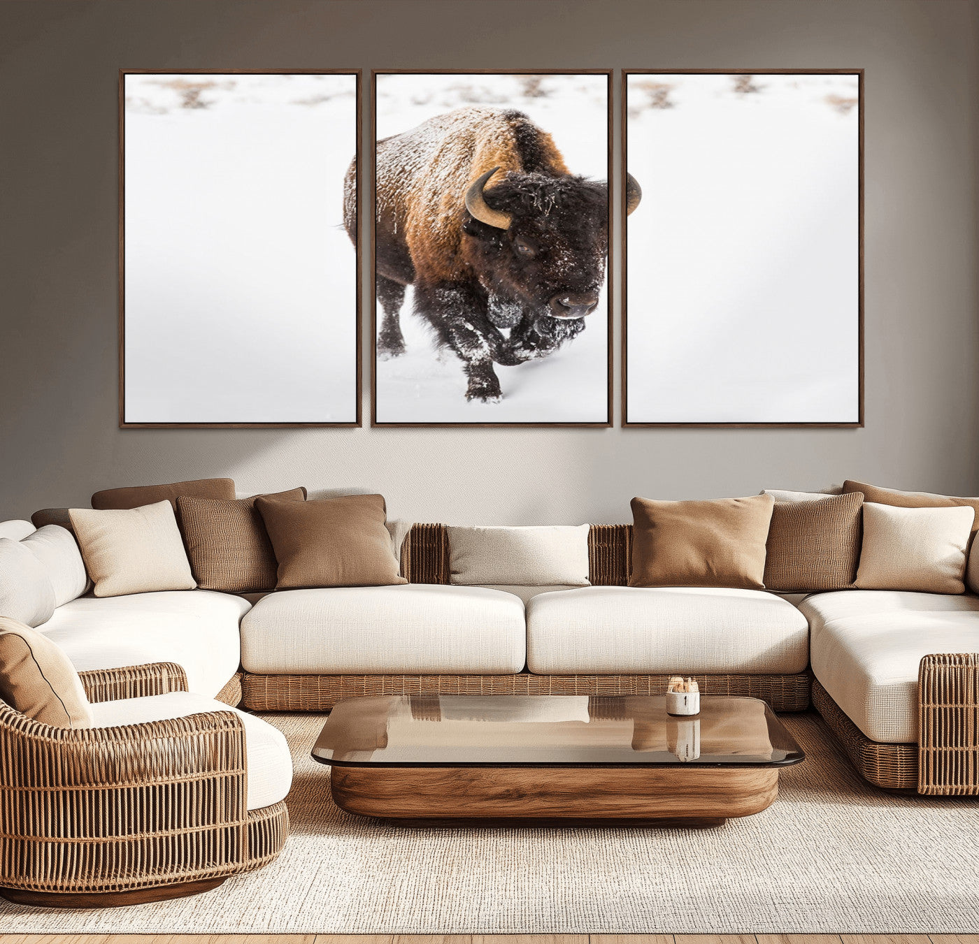 19889-MGV-CV-36X24-Snow Bison Wall Art – Majestic Buffalo Winter Landscape Canvas Print, Rustic Wildlife Photography Decor for Cabin, Lodge, Living