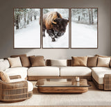 10109-MGV-CV-36X24-Majestic Bison Winter Wall Art – Snowy Forest Buffalo Canvas Print, Rustic Wildlife Photography Decor for Cabin, Lodge, Living