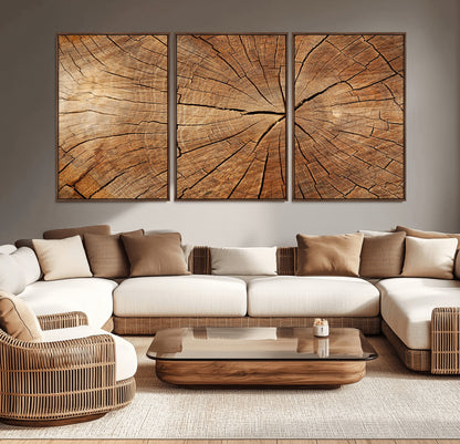 61710-MGV-CV-36X24-Tree Rings Wall Art – Rustic Wood Grain Canvas Print of Tree Trunk Cross Section, Nature Inspired Decor for Cabin, Office, Living