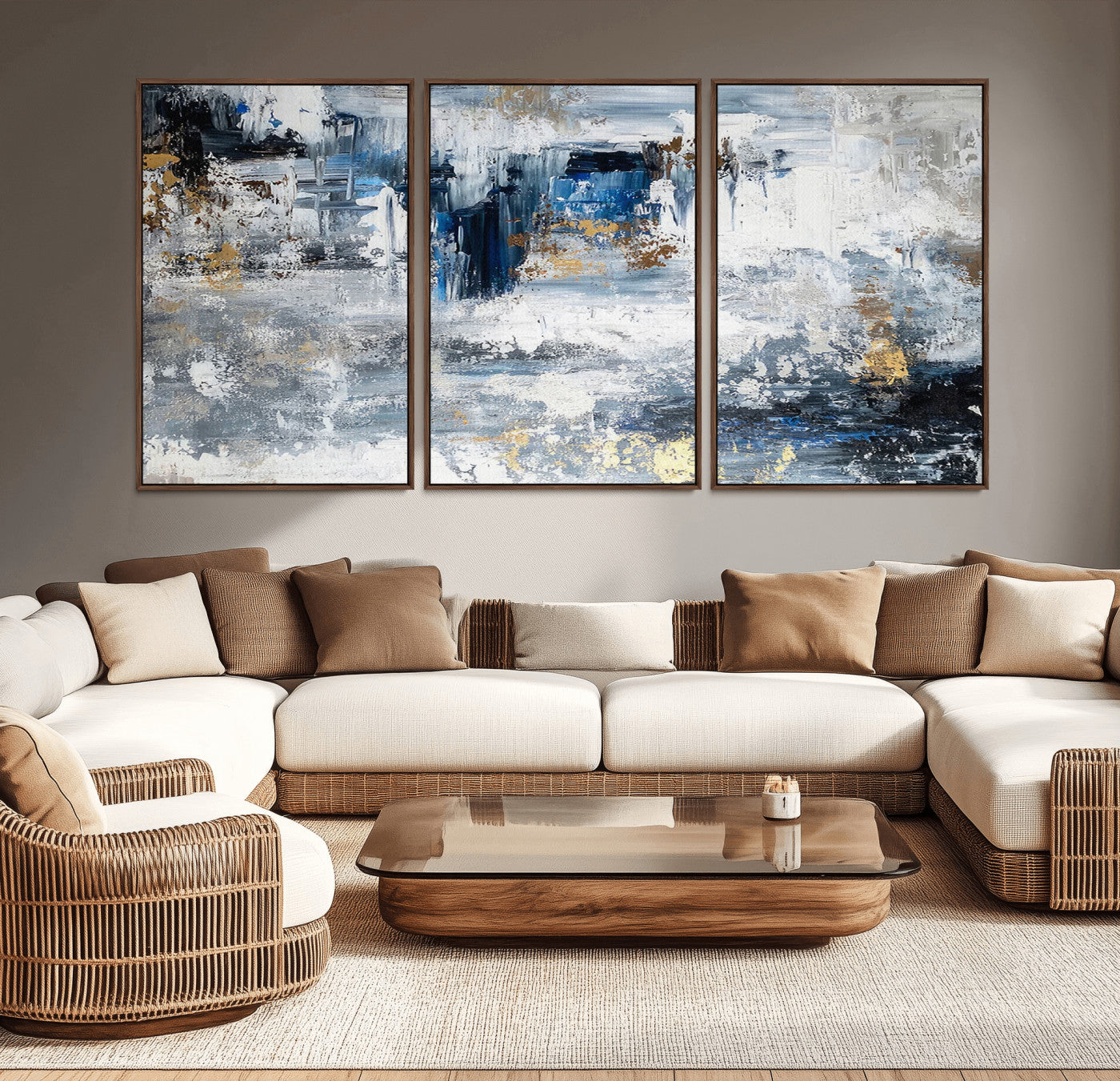 59716-MGV-CV-36X24-Abstract Blue and Gold Wall Art – Modern Textured Canvas Print, Contemporary Painting for Living Room, Bedroom, or Office Decor