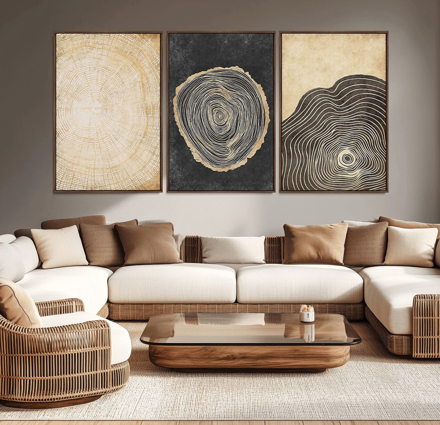 77785-MGV-CV-36X24-Tree Ring Abstract Wall Art – Rustic Wood Growth Pattern Canvas Prints, Modern Nature-Inspired Decor for Living Room or Office