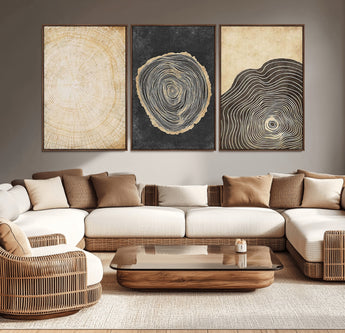 77785-MGV-CV-36X24-Tree Ring Abstract Wall Art – Rustic Wood Growth Pattern Canvas Prints, Modern Nature-Inspired Decor for Living Room or Office