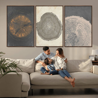 80725-MGV-CV-36X24-Wood Tree Rings Wall Art Canvas Print, Framed Tree Rings Art Picture Print, Abstract Tree Rings Perfect Modern Boho Decor Artwork