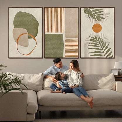 96002-MGV-CV-36X24-Abstract Geometric Wall Art – Modern Canvas Print with Green, Orange & Beige Shapes, Minimalist Home Decor for Living Room, Office