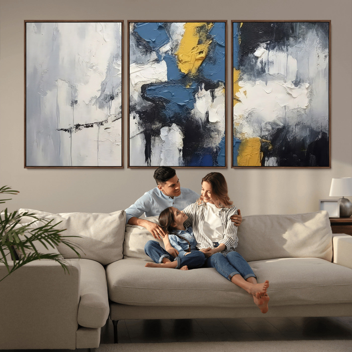 63850-MGV-CV-36X24-Abstract Blue and Yellow Wall Art – Modern Textured Canvas Painting, Bold Contemporary Artwork for Living Room, Bedroom or Office