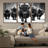 79872-MGV-CV-36X24-Bison Herd Wall Art – Black and White Buffalo on Snow Canvas Print, Rustic Wildlife Decor for Lodge, Cabin, or Living Room