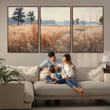 98822-MGV-FC-60X30-3P_Walnut-Autumn Meadow Wall Art – Tranquil Grassland Landscape Canvas Print, Rustic Country Decor for Living Room, Bedroom or Farmhouse