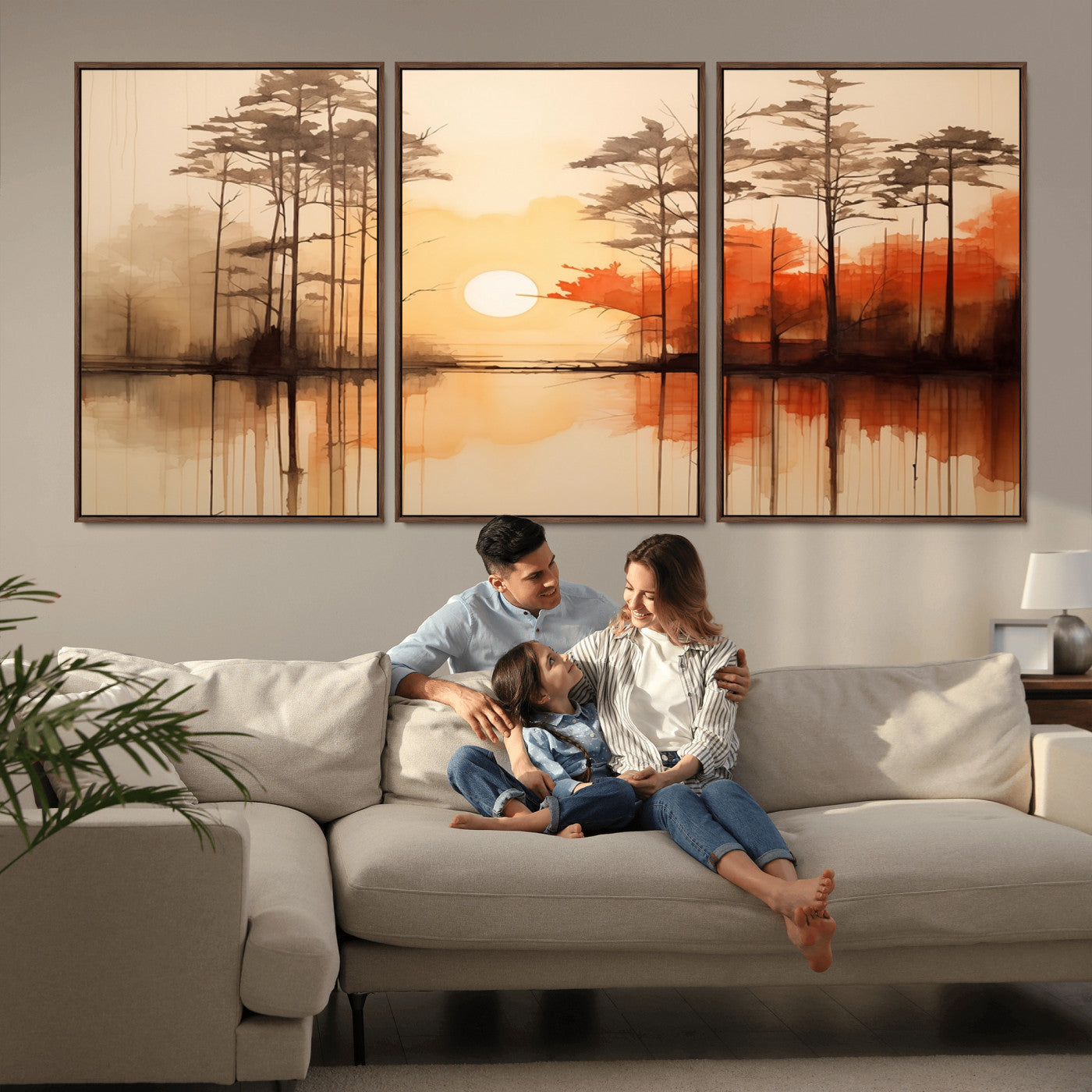 51083-MGV-CV-36X24-Sunset Lake Forest Wall Art – Serene Trees and Orange Sky Reflection Canvas Print, Tranquil Nature Decor for Living Room, Office