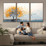 23385-MGV-CV-36X24-Golden Butterfly Tree Wall Art – Abstract Yellow and Gray Canvas Print, Modern Nature Artwork for Living Room, Bedroom or Office