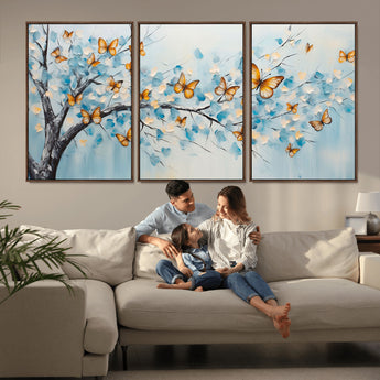 59455-MGV-CV-36X24-Butterfly Tree Branch Wall Art – Blue and Yellow Abstract Canvas Print, Modern Nature Artwork for Living Room, Bedroom or Office