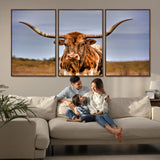 18594-MGV-CV-36X24-Texas Longhorn Bull Wall Art – Rustic Western Cattle Canvas Print, Country Farmhouse Decor for Living Room, Office or Cabin