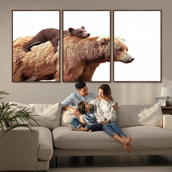 76943-MGV-CV-36X24-Mom Bear Wall Art Canvas Print, Framed Bear Photography Art Picture Print, Rustic Bear and Cub Perfect Rustic Farmhouse Decor