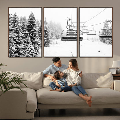 70609-MGV-CV-36X24-Snowy Ski Lift Wall Art – Black and White Winter Mountain Landscape Canvas Print, Rustic Lodge Decor for Cabin, Living Room or