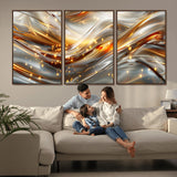 Lines1-MGV-CV-36X24-Abstract Metallic Wall Art – Silver and Gold Wave Canvas Print with Sparkling Accents, Modern Luxury Decor for Living Room, Office