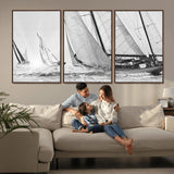 Boat-1-MGV-CV-36X24-Sailboat Racing Wall Art – Nautical Black and White Canvas Print, Ocean Adventure Decor for Office, Living Room or Bedroom