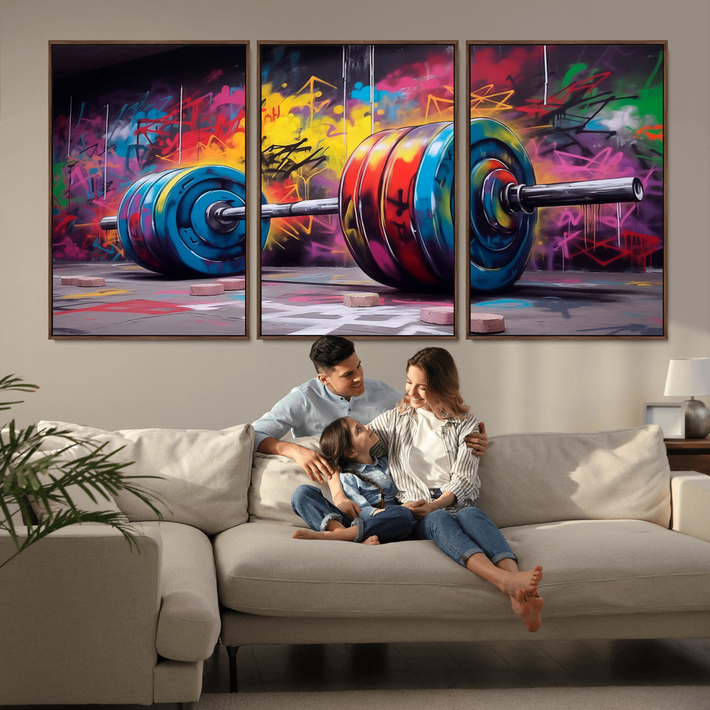 13549-MGV-CV-36X24-Graffiti Gym Wall Art Canvas Print, Framed Graffiti Barbell Art Picture Print, Weightlifting Perfect Fitness Studio Decor Artwork