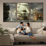 26512-MGV-CV-36X24-Naval Battle Wall Art – Dramatic Tall Ship Canvas Print, Historic Pirate Sailing War Scene, Nautical Decor for Office, Study or